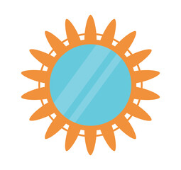 Home decor object. Beautiful decorative mirror with wooden frame for hanging on wall. Design element for applications or online stores. Cartoon flat vector illustration isolated on white background