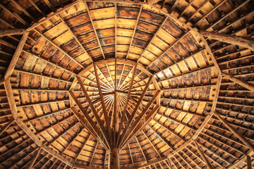 the roof support system to the historic Peter French round barn, a popular tourist attraction near Frenchglen, Oregon
