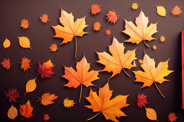 Fototapeta premium Autumn sale background with maple leaves, 3D rendering illustration