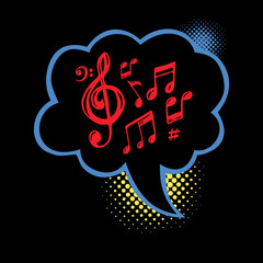 Music notes vector icon with comic bubble speech