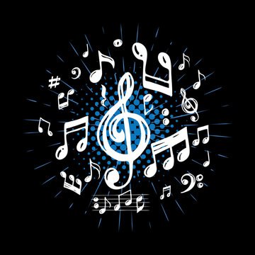 Music notes vector icon illustration isolated on black background