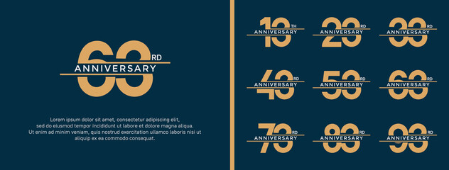 set of anniversary logo gold and white color on blue background for celebration moment