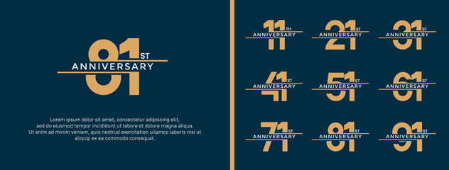 set of anniversary logo gold and white color on blue background for celebration moment