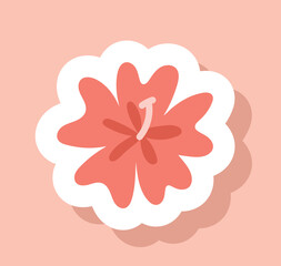 Red flower icon. Florist and botanist, summertime. Plants and flowers, love for nature. Beauty and aesthetics. Social media sticker, poster or banner for website. Cartoon flat vector illustration