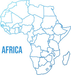 Gradient line map of Africa with countries borders - obrazy, fototapety, plakaty