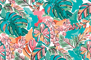 Fototapeta Summer floral pattern looking like unfinished watercolors, perfect for textiles and decoration obraz