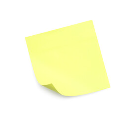 Blank yellow sticky note on white background, top view