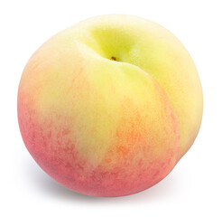 White Peach fruit with leaf isolated on white background, Fresh White Peach on White Background With clipping path.