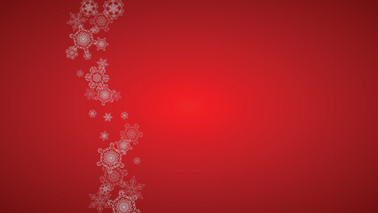 Christmas background with silver snowflakes and sparkles. Horizontal New Year and Christmas background for party invitation, banner, gift cards, retail offers. Falling snow. Frosty winter backdrop.