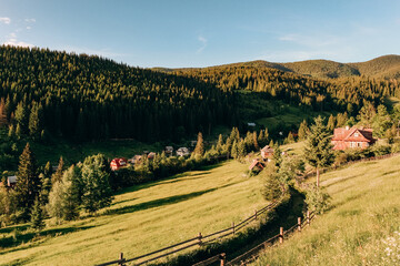 Mountain summer landscape at sunset. Beautiful mountain landscape.