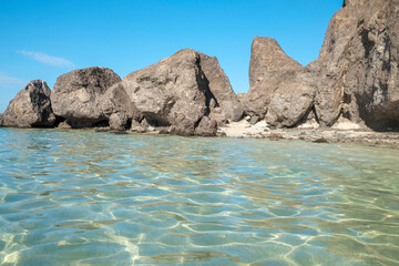 Fototapeta na wymiar Baja California, Mexico. Sea of Cortez. Large rocks on the shore.