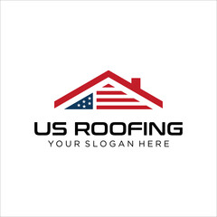 Roofing With American Flag House premium house mortgage logo vector