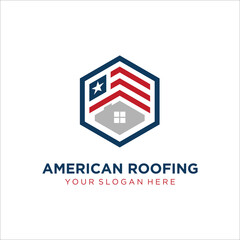 Roofing With American Flag House premium house mortgage logo vector