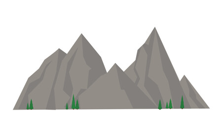 Grey mountains with grass icon. Rocks and hills, sharp peaks, abstract relief. Horizontal landscape element. Nature and geography. Active lifestyle, trip and tourism. Cartoon flat vector illustration