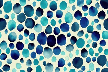 Abstract blue background with foliage and spots. Oak leaves, birch, alder, beech, maple, aspen. The leaves of trees and shrubs. Seamless floral pattern. Watercolor effect. Transparency. Overlay