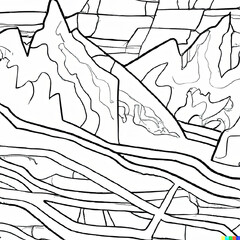 Line drawing of mountains like the Alps