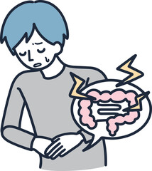 腹痛で悩んでいる男性　シンプルイラスト