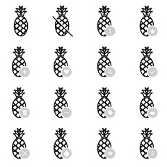 Pineapple icon with user interface action, for web, simple black gray with line style