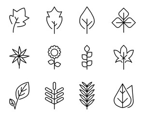 Leaf icon set with line style
