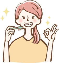歯磨きをする女性　イラスト