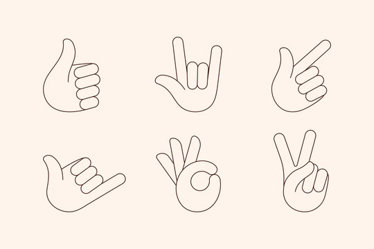 Hand Gestures Line Icons Set in Trendy Minimal Style . Abstract Vector Illustration Palms in Different Signs