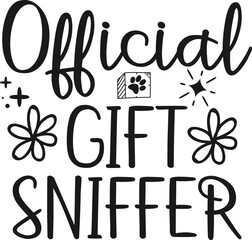 Official gift sniffer; Funny Christmas dog saying vector illustration design isolated on white background. Xmas holidays pet or cat paw sign phrase. Santa paws quotes. Print for card, gift,  t shirt