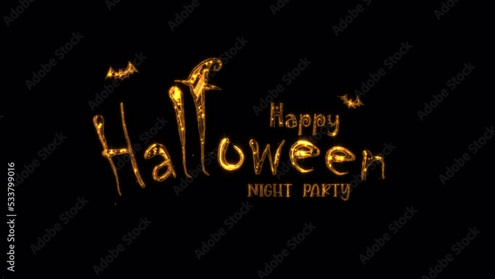 Poster abstract loop of happy halloween night party golden text star glow flickering effect animation on bl