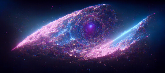 Violet, pink, blue and cyan universe. Nebula and stars in the galaxy landscape. 3D rendering