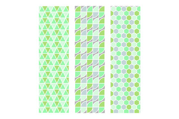 Set of Geometric seamless patterns in green gray. Abstract geometry hexagonal graphic design prints patterns. Seamless geometric quarter circle triangle pattern.