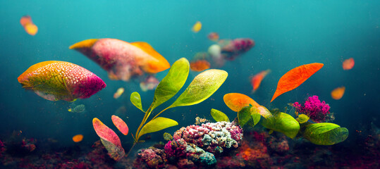 Obraz na płótnie Canvas 3D illustration. Beautiful and colorful underwater landscape background
