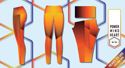 Sport leggings design template, side and back view. Uniform perfect for yoga, training, running, fitness or general sports