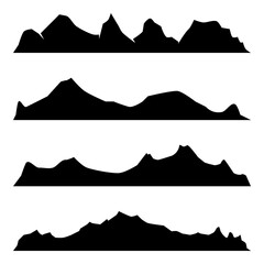 Mountain silhouette on white background, simple design vector set of black illustrations