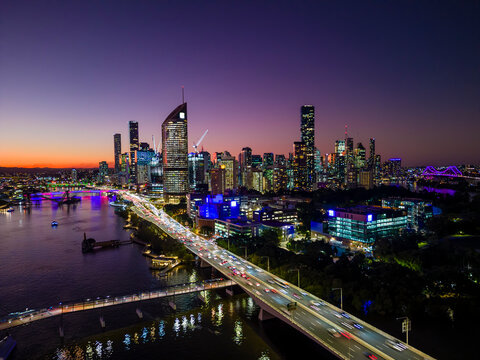 Fototapeta Aerial view of Brisbane city in Australia at night