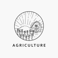 Minimalist agriculture logo line art illustration template design