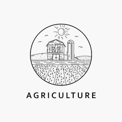 Minimalist agriculture logo line art illustration template design