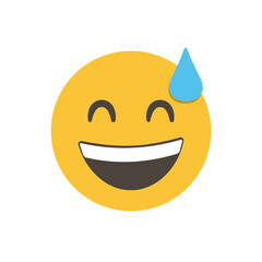 Phew emoji, grinning face with sweat, relief emoji. funny yellow emoticon. smiling emoticon character design. 3D emoticon for web. Vector Emoji. for ui interface