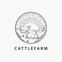 Minimalist cattle farm logo line art illustration template design