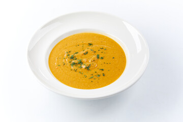 pumpkin soup on the white