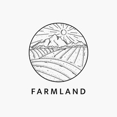 Minimalist farmland logo line art illustration template design