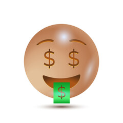 Money mouth face, Dollar sign eyes, money face. funny yellow emoticon. smiling emoticon character design. 3D emoticon for web. for emoticon characters design collection. for interface