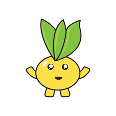 illustration vector graphic of cartoon funny green apple with leaf.