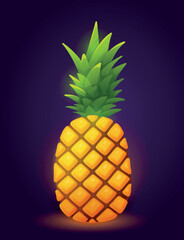 Game big Ananas. Brown fruit, natural and organic products, vitamins. Gambling, poster or banner for advertising online casino. Icons for development of slot machines. Cartoon flat vector illustration