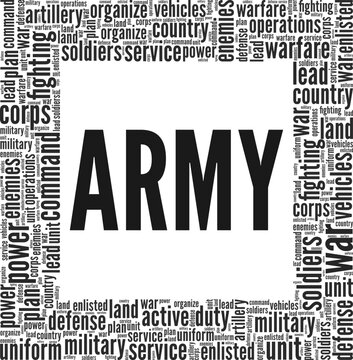 Army word cloud conceptual design isolated on white background.