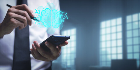 Control, work, command with Artificial Intelligence AI droid robot and cyborg system