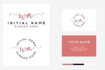 Simple elegant initial wa handwriting logo with business card template