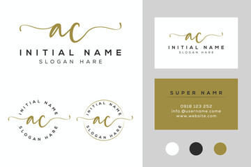 Simple elegant initial ac handwriting logo with business card template