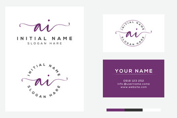 Simple elegant initial ai handwriting logo with business card template