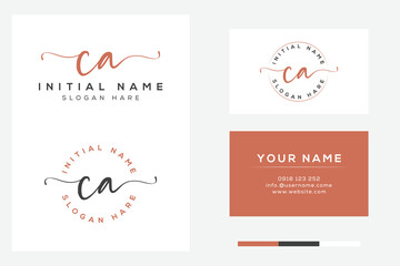 Simple elegant initial ca handwriting logo with business card template