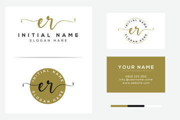 Simple elegant initial er handwriting logo with business card template