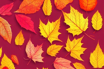 Autumn leaves background bright colorful decor. High quality illustration
